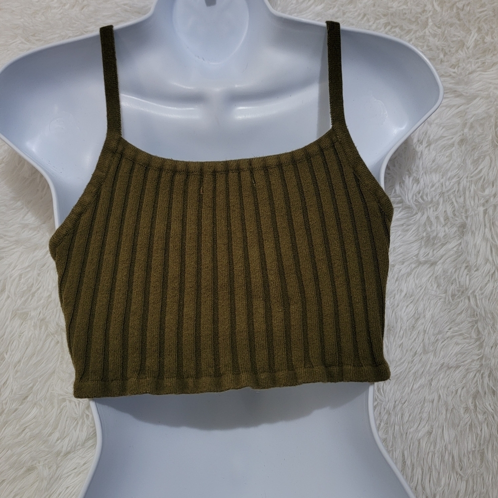 Forever 21 Distressed Olive Ribbed Cropped Tank Top Camisole Womens M - Picture 4 of 8